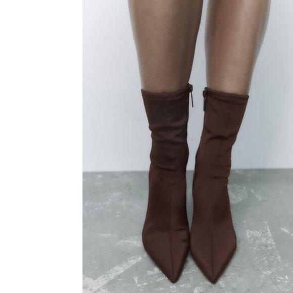 Zara Brown Heeled Nylon Ankle Boots, NWT, 7.5 - Picture 2 of 10